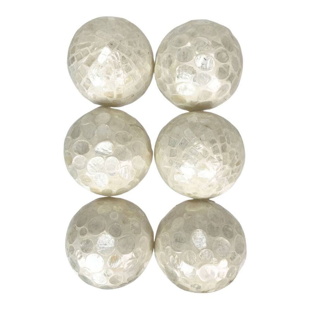 Set of 6 Capiz Shell Deco Spheres 4" White Iridescent Decorative Balls